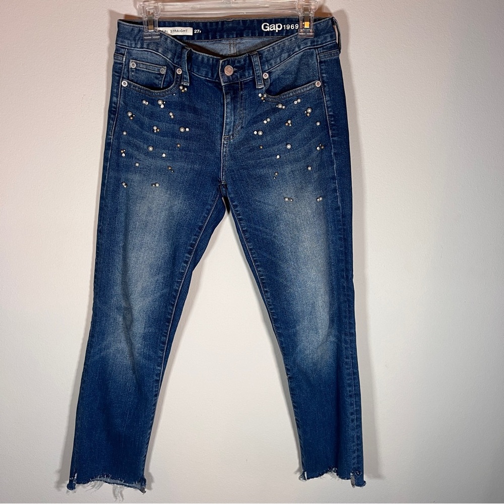 GAP real straight embellished jeans with raw hem - Picture 3 of 13
